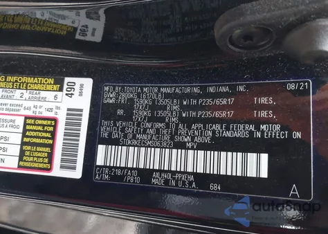 2021 Toyota Sienna Le z USA, uszkodzony, nr VIN 5TDKRKEC5MS063823